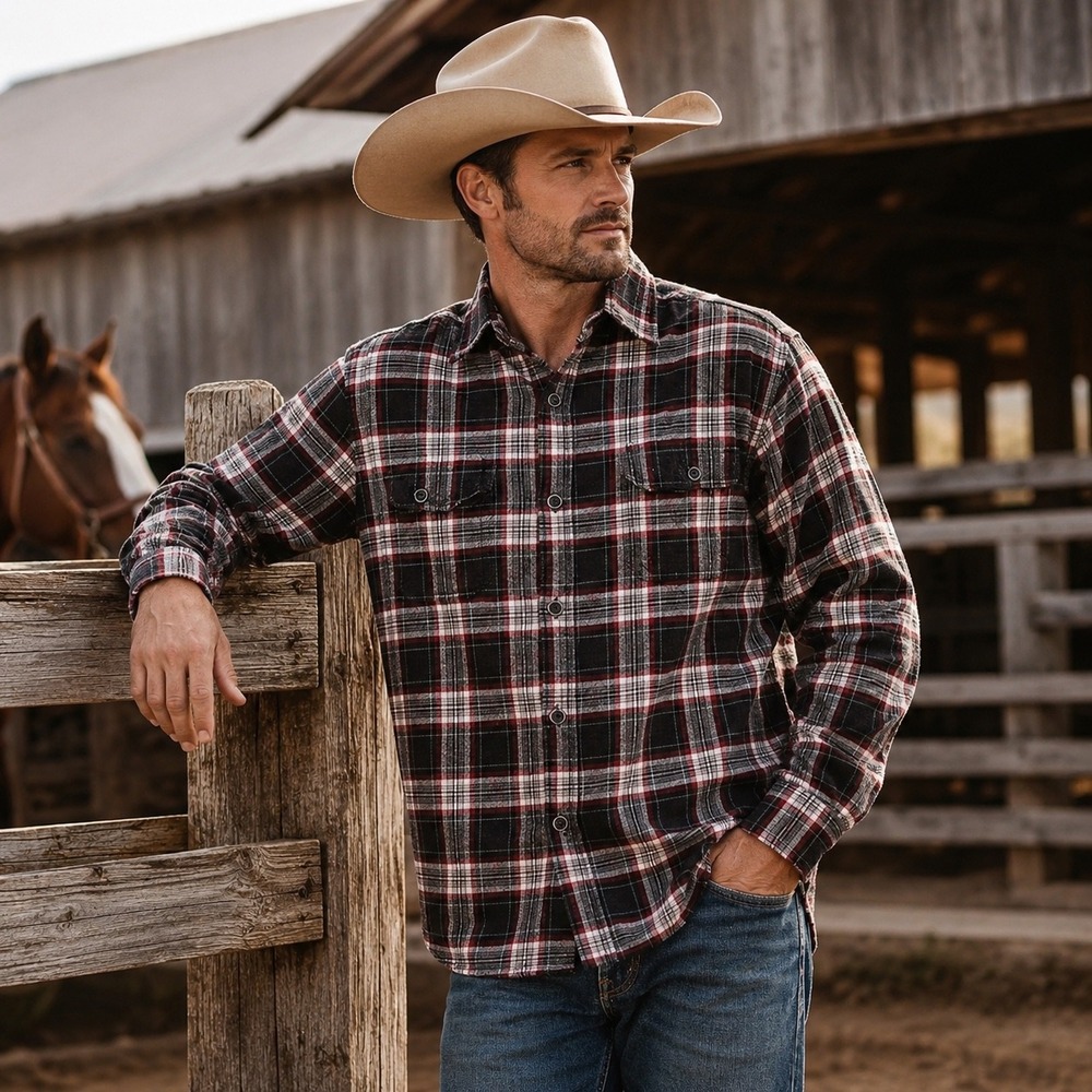 JACHS Mens Plaid Flannel Shirt Button Up Long Sleeve Casual Work Shirt Medium
